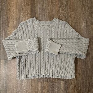 Aerie Grey Cable Knit Cropped Sweater